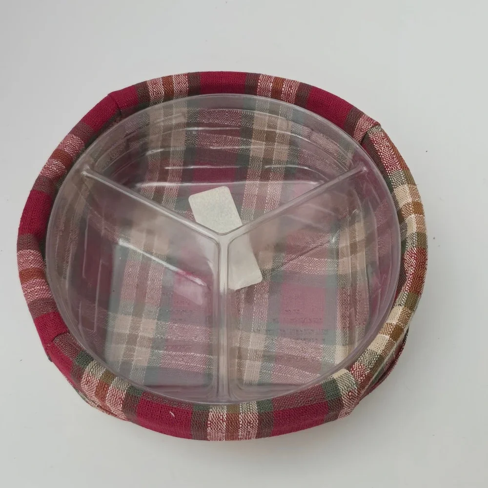Longaberger Small Catch All Basket 2000 OPP Plaid Liner Divided Protector Round